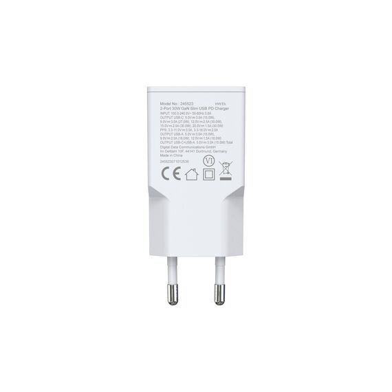 Equip 2-Port 30W GaN Slim USB PD Charger, USB-C x1, USB- | 245523