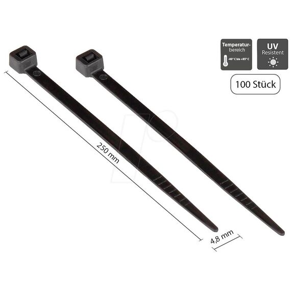 Alcasa KAB-25S48 / Releasable cable tie / Nylon / Black / 25 cm /