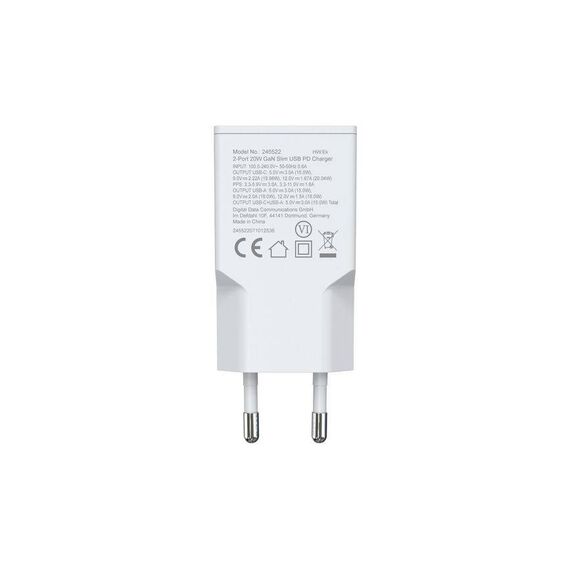 Equip 2-Port 20W GaN Slim USB PD Charger, PPS, USB-C x1, USB-A x1