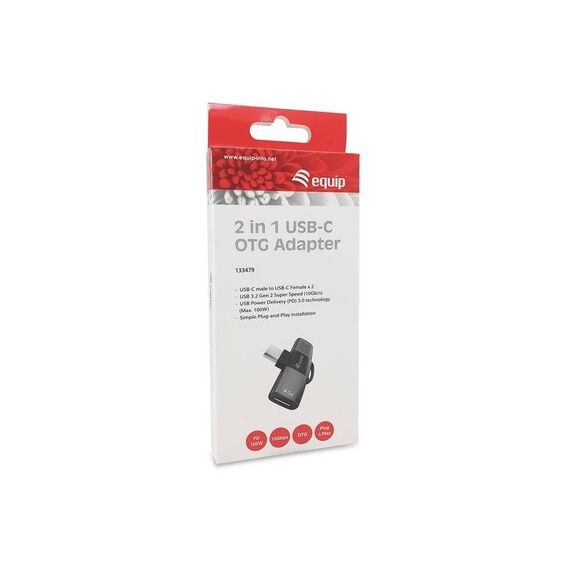 Equip Adapter USBC>2xUSBC 10Gbps PD 100W Alu. Adapter 133479