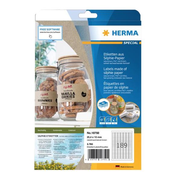 HERMA Brown Rectangle Permanent 25,4 x 10 mm A4 10750