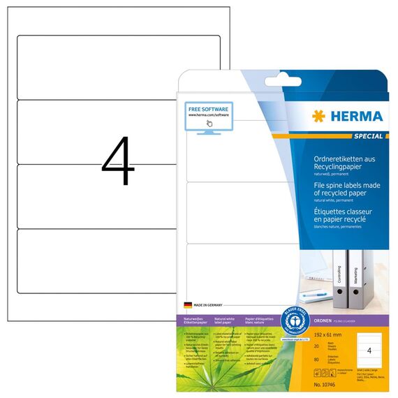 HERMA File labels A4, 192 x 61 mm, natural-white,  10746