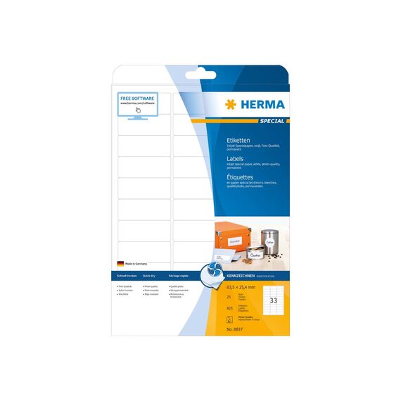 HERMA Inkjet labels A4, 63,5 x 25,4 mm, white, 8837
