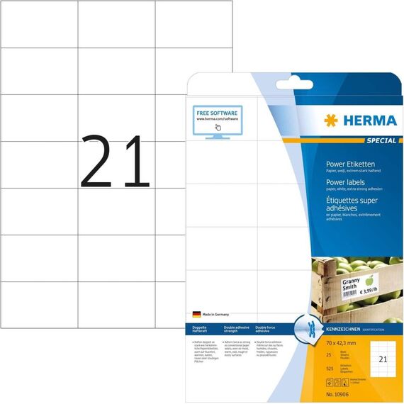 HERMA Power labels, with strong adhesion A4, 70 x 42,3 mm 10906
