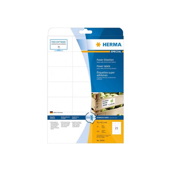 HERMA Power labels, with strong adhesion A4, 70 x 42,3 mm 10906