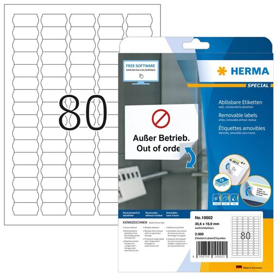 HERMA Price labels A4, 35,6 x 16,9 mm, white, removable 16.9 10002