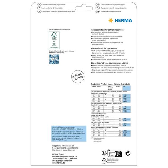 HERMA / Permanent adhesive / white / 94 x 47 mm 240 label( | 4432