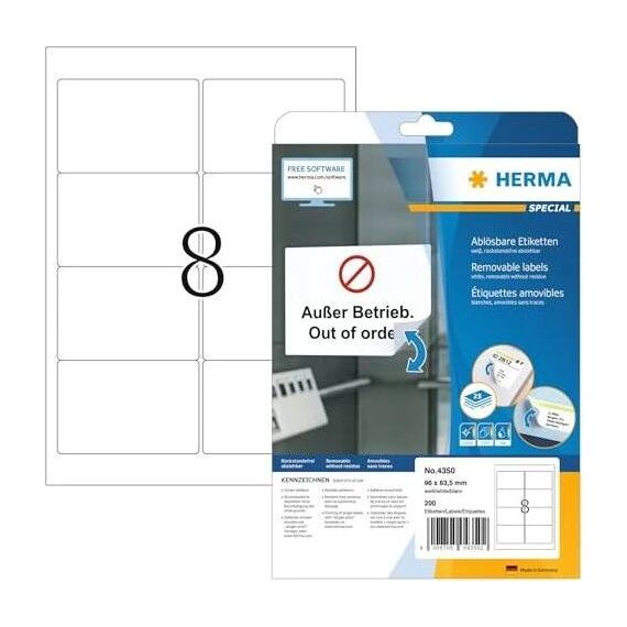 HERMA Movables Selfadhesive white 96 x 63.5 mm 200 pcs. 4350