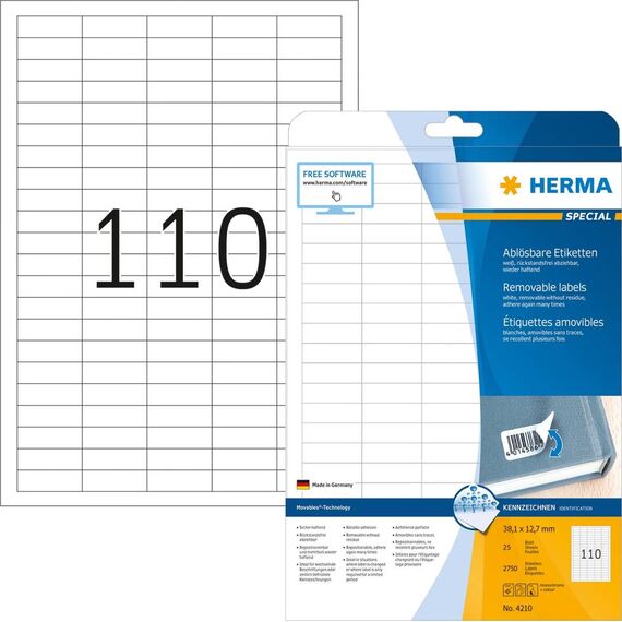HERMA Removable labels A4, 38,1 x 12,7 mm, white