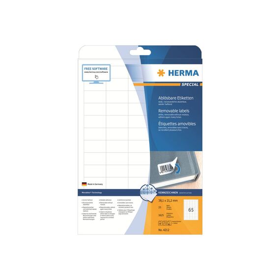 HERMA Removable labels A4, 38,1 x 21,2 mm, white