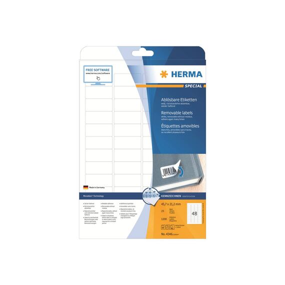 HERMA Removable labels A4, 45,7 x 21,2 mm, white