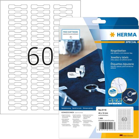 HERMA Special White 49 x 10 mm 1500 label(s) (25 sheet(s) 5116