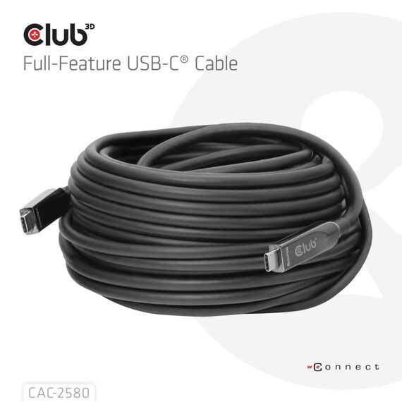 CLUB3D 15M Full-Feature USB-C Cable  8K60Hz 10Gbps 60W, 15 m
