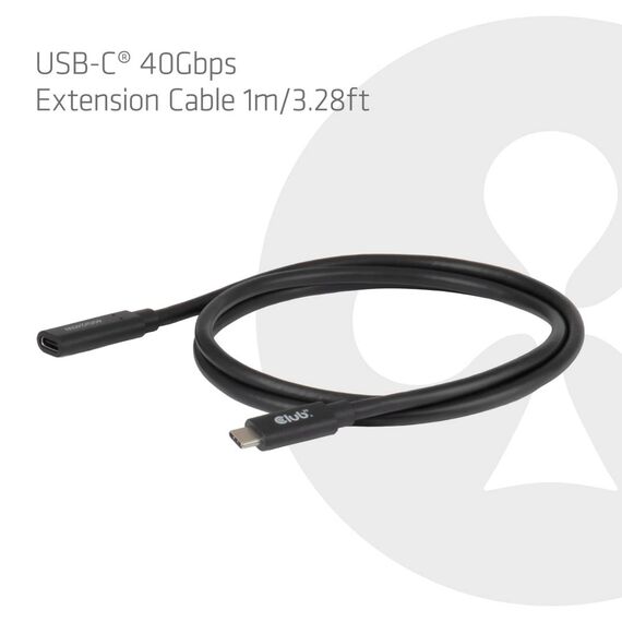 CLUB3D USB-C 40Gbps Extension Cable 1m USB C, USB C, Black