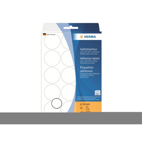 HERMA Permanent adhesive white 32 mm round 480 label(s) 2270
