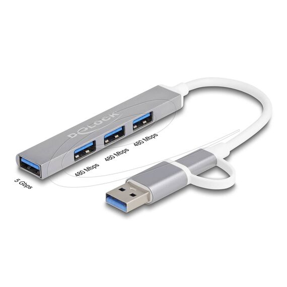 Delock 4 Port Slim USB Hub with USB Type-C