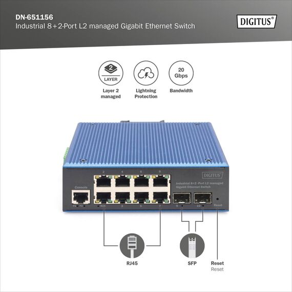 Digitus DN-651156 Industrial L2 Managed Switch DIN Rail