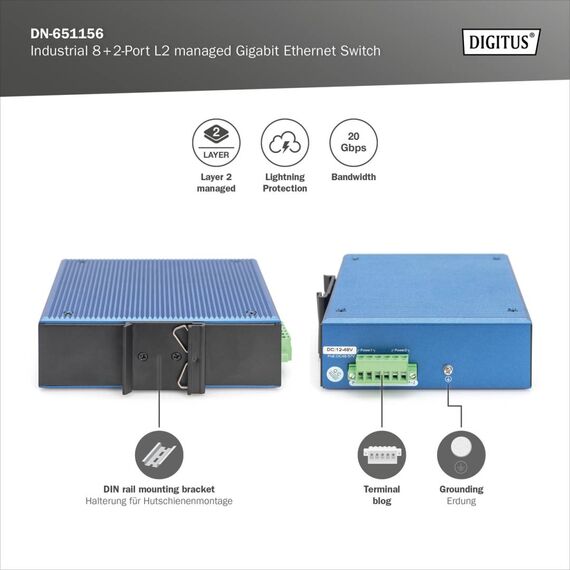 Digitus DN-651156 Industrial L2 Managed Switch DIN Rail