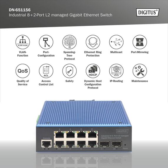 Digitus DN-651156 Industrial L2 Managed Switch DIN Rail