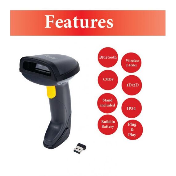Equip 351029 Wireless 2D Dual Mode Barcode Scanner with Stand Black