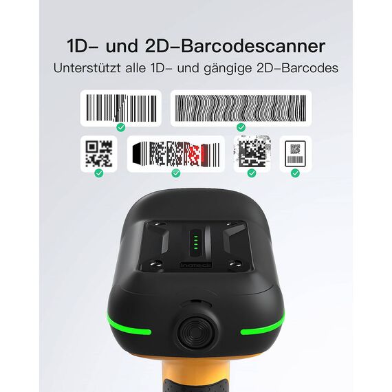 Inateck BCST-75 Black Industrial Wireless 2D Barcode Scanner IP67