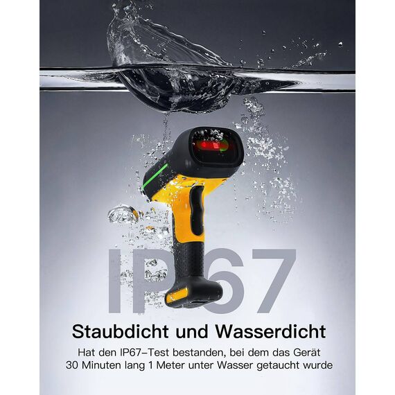 Inateck BCST-75 Black Industrial Wireless 2D Barcode Scanner IP67