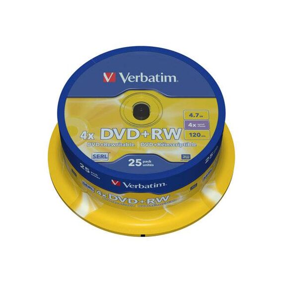Verbatim 43489 DVD+RW 4.7GB 4x Matt Silver 25-Pack Spindle