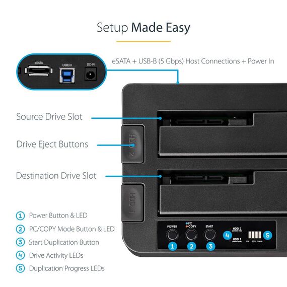 eSATA / USB 3.0 Hard Drive Duplicator Dock – Standalone HDD Cloner