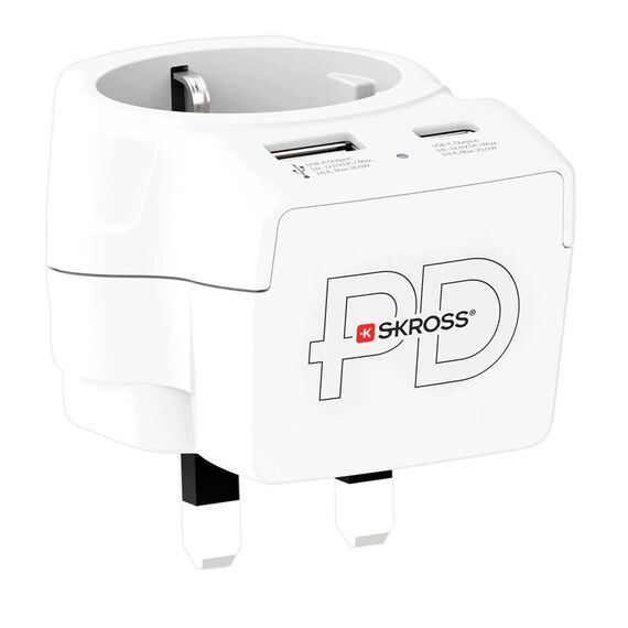 SKROSS Europe to UK Travel Adapter Type G with USB-C/USB-A