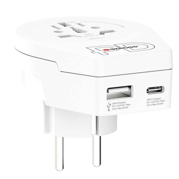 SKROSS World to Europe Travel Adapter with USB-C/USB-A