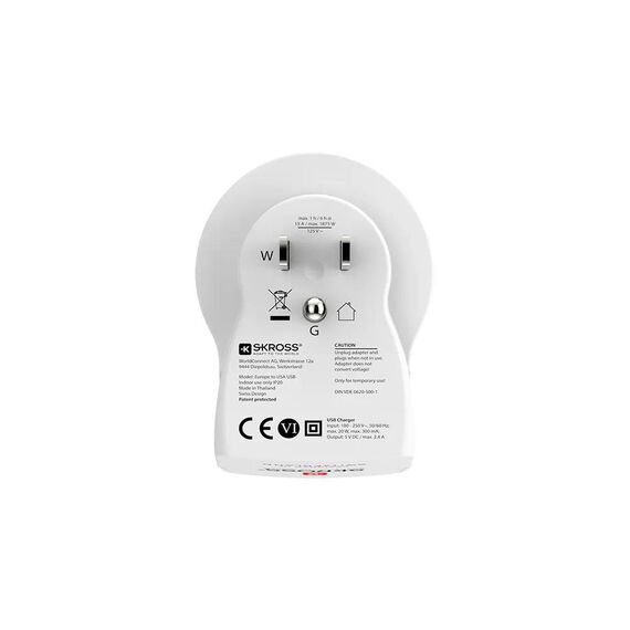SKROSS Europe to USA Travel Adapter Type B with 2x USB-A