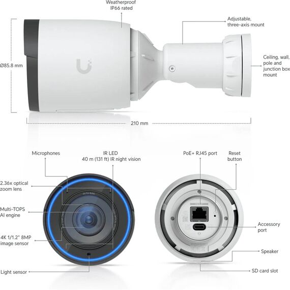 Ubiquiti UniFi G6 Pro Bullet 4K PoE AI Camera White