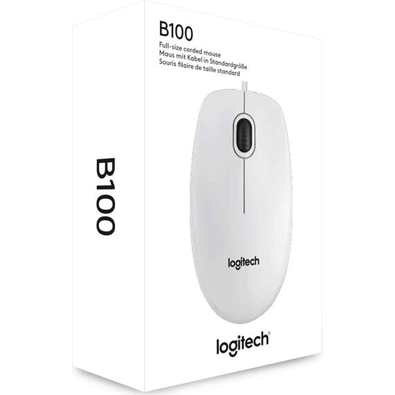 Logitech B100 Wired USB Optical Mouse White 910-003360