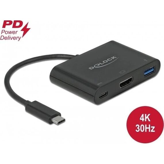 Delock 64091 USB-C Adapter HDMI 4K 30Hz USB-A 5Gbps 60W PD Black