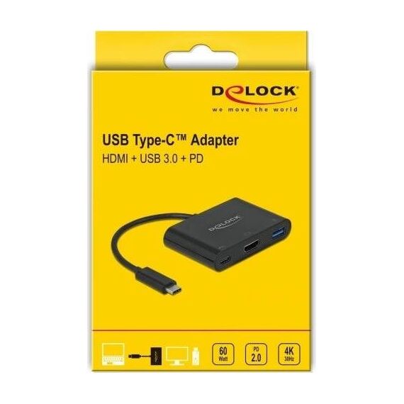 Delock 64091 USB-C Adapter HDMI 4K 30Hz USB-A 5Gbps 60W PD Black