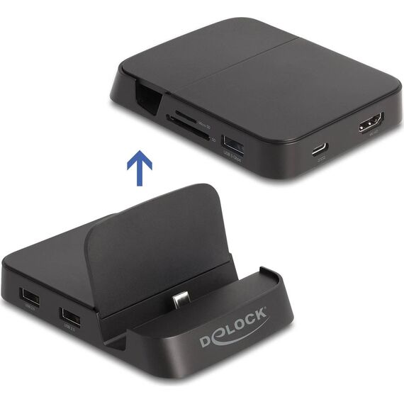 Delock 88018 Smartphone Docking Station 4K 30Hz USB-C HDMI USB Hub SD MicroSD Black