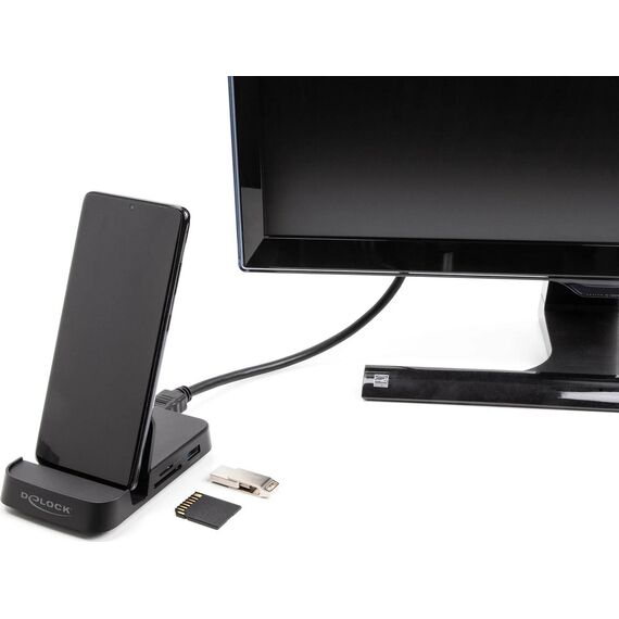 Delock 88018 Smartphone Docking Station 4K 30Hz USB-C HDMI USB Hub SD MicroSD Black
