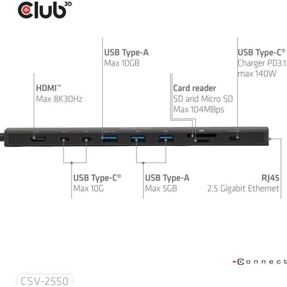 Club3D CSV-2550 USB-C 10-in-1 Portable Dock 8K