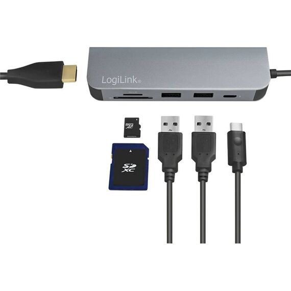 LogiLink USB-C 6-in-1 Docking Station HDMI 4K 60W PD