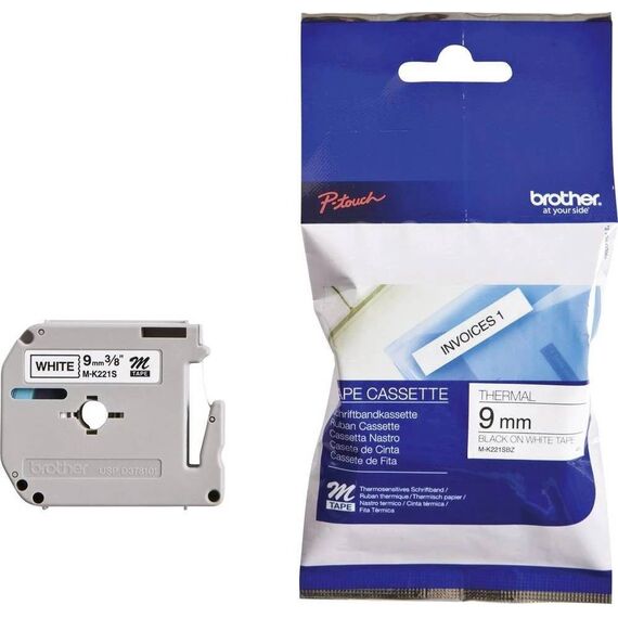 Brother M-K221SBZ Black on White Label Tape 9mm x 4m