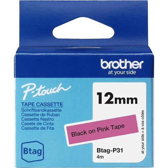 Brother Btag-P31 Black on Pink Label Tape 12mm x 4m