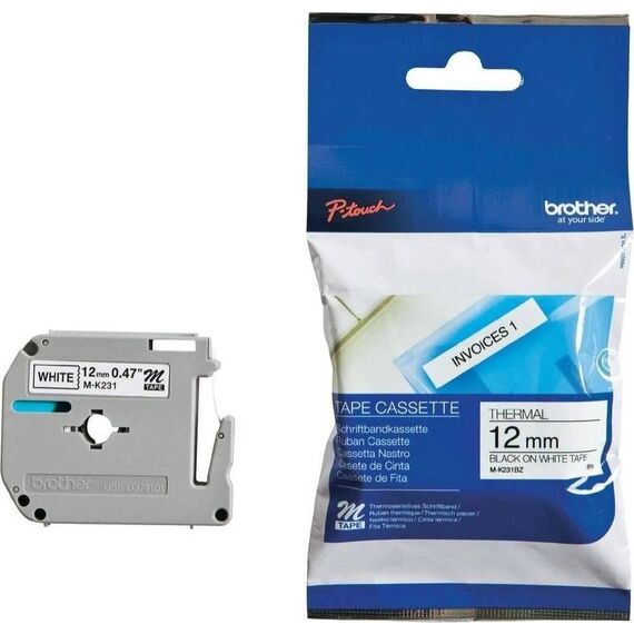 Brother M-K231BZ Black on White 12mm M Label Tape