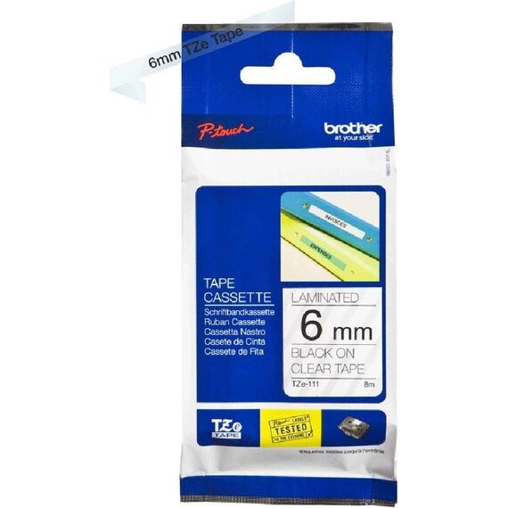 Brother TZe-111 Black on Clear Laminated Label Tape 6mm x 8m