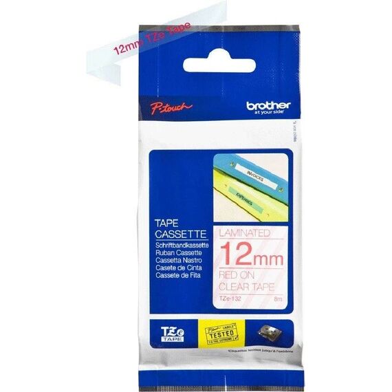 Brother TZe-132 Red on Clear Laminated Label Tape 12mm x 8m