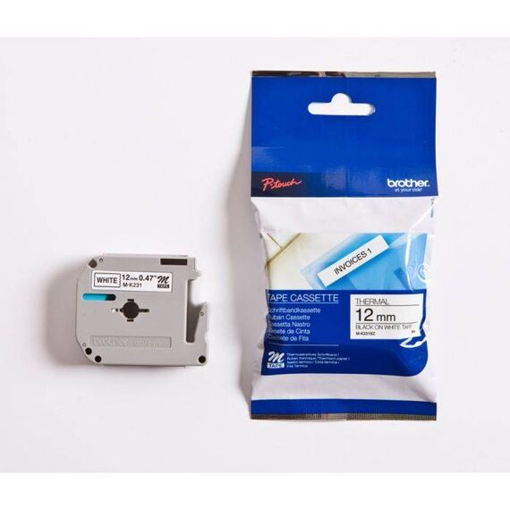 Brother M-K231BZ Black on White 12mm M Label Tape