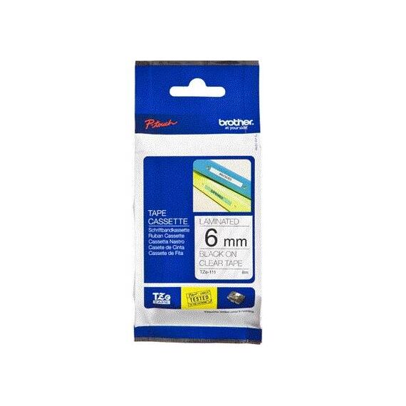 Brother TZe-111 Black on Clear Laminated Label Tape 6mm x 8m