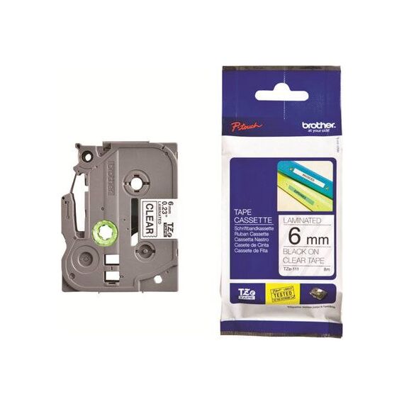 Brother TZe-111 Black on Clear Laminated Label Tape 6mm x 8m