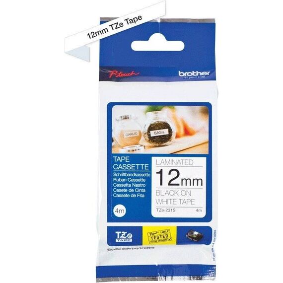 Brother TZe-231S Black on White Laminated Tape 12mm x 4m