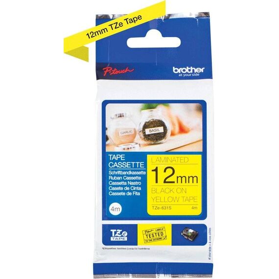 Brother TZe-631S Black on Yellow Laminated Tape 12mm x 4m