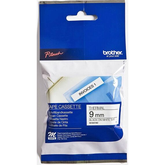 Brother M-K221BZ Black on White Non-Laminated M Tape 9mm x 8m